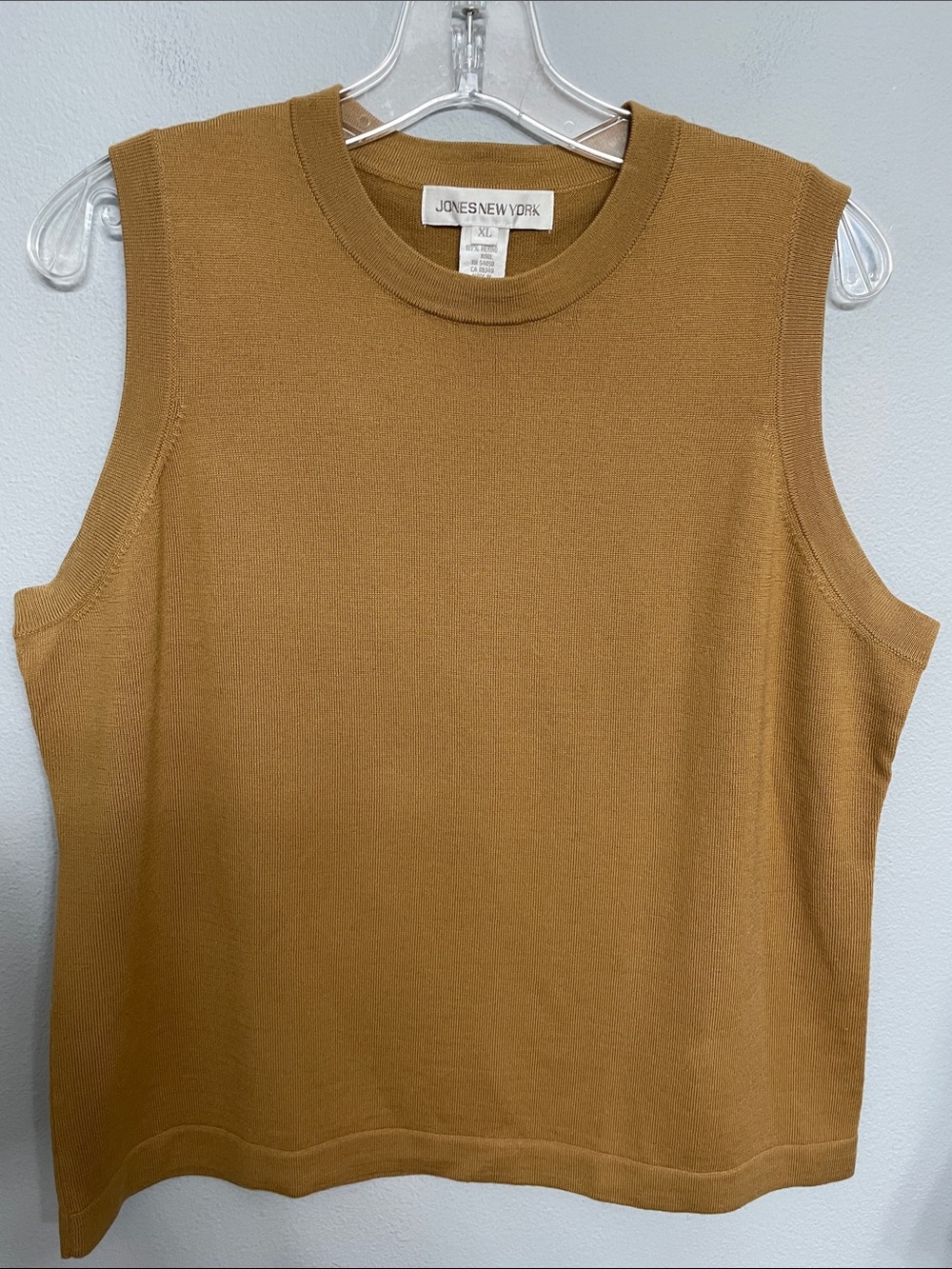 Jones New York Merino Wool Sleeveless Shell Top Knit Vest Camel XL